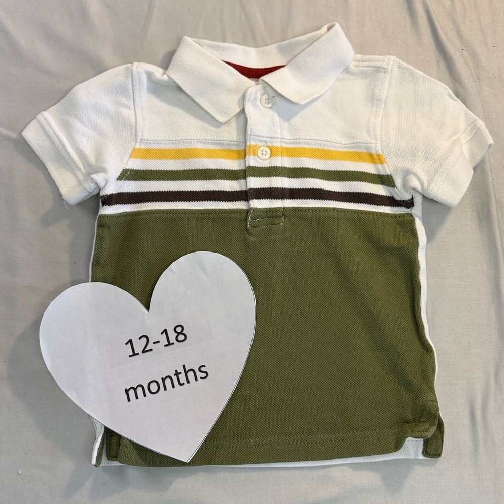 Gymboree White and Green Polo Shirt with Sporty Stripes